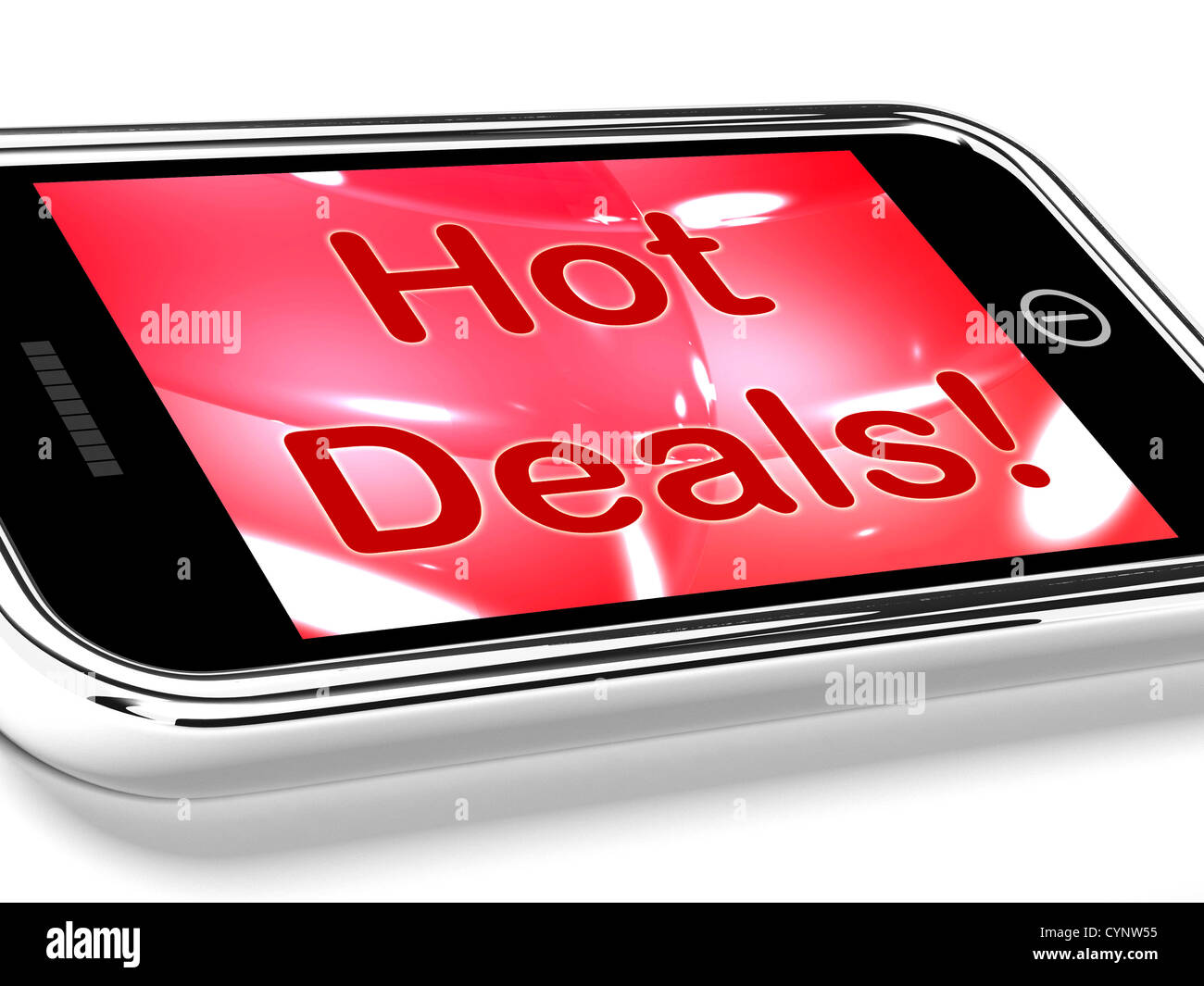 Hot Deals auf dem Handy Bildschirm darstellen Rabatte Online Stockfoto