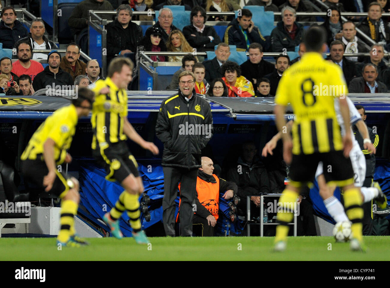 Estadio Santiago Bernabeu Madrid Spanien 6.11.2012, Fußball: Champions League Saison 2012/13, Spieltag 4, Real Madrid (RMA, weiß) - Borussia Dortmund (BVB, gelb) ---- Trainer Jürgen (Jürgen) Klopp (BVB Stockfoto