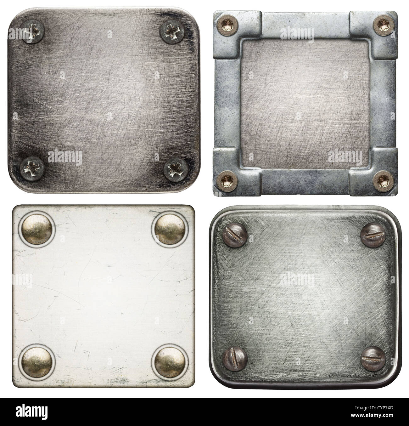 Metallplatte Texturen mit Schrauben. Stockfoto