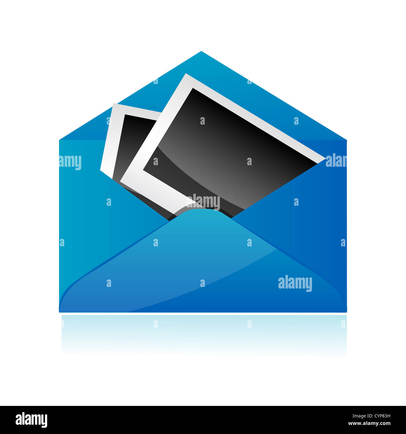 Darstellung der Bilder in Buchstaben auf weißem Hintergrund Stockfoto