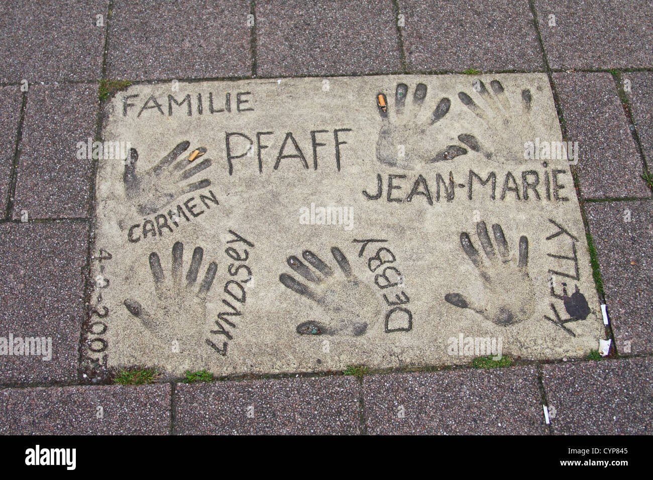 Rotterdam, Niederlande: Jean-Marie Pfaff & Familie Handabdrücke auf dem Walk of Fame Star Boulevard, Schiedamsedijk Stockfoto
