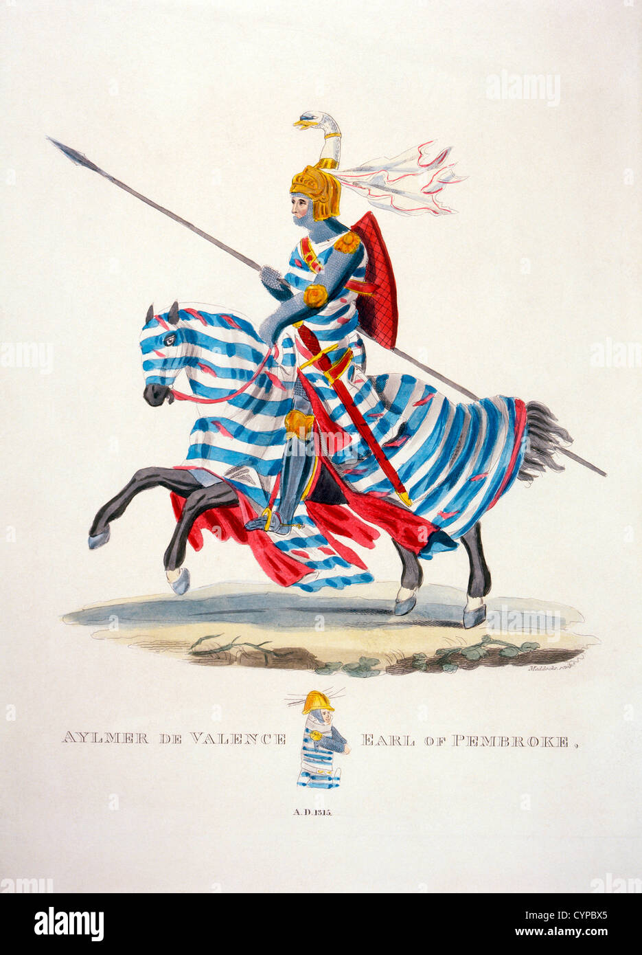 Aylmer de Valence, Earl of Pembroke, England, handkolorierten Kupferstich, 1315 Stockfoto