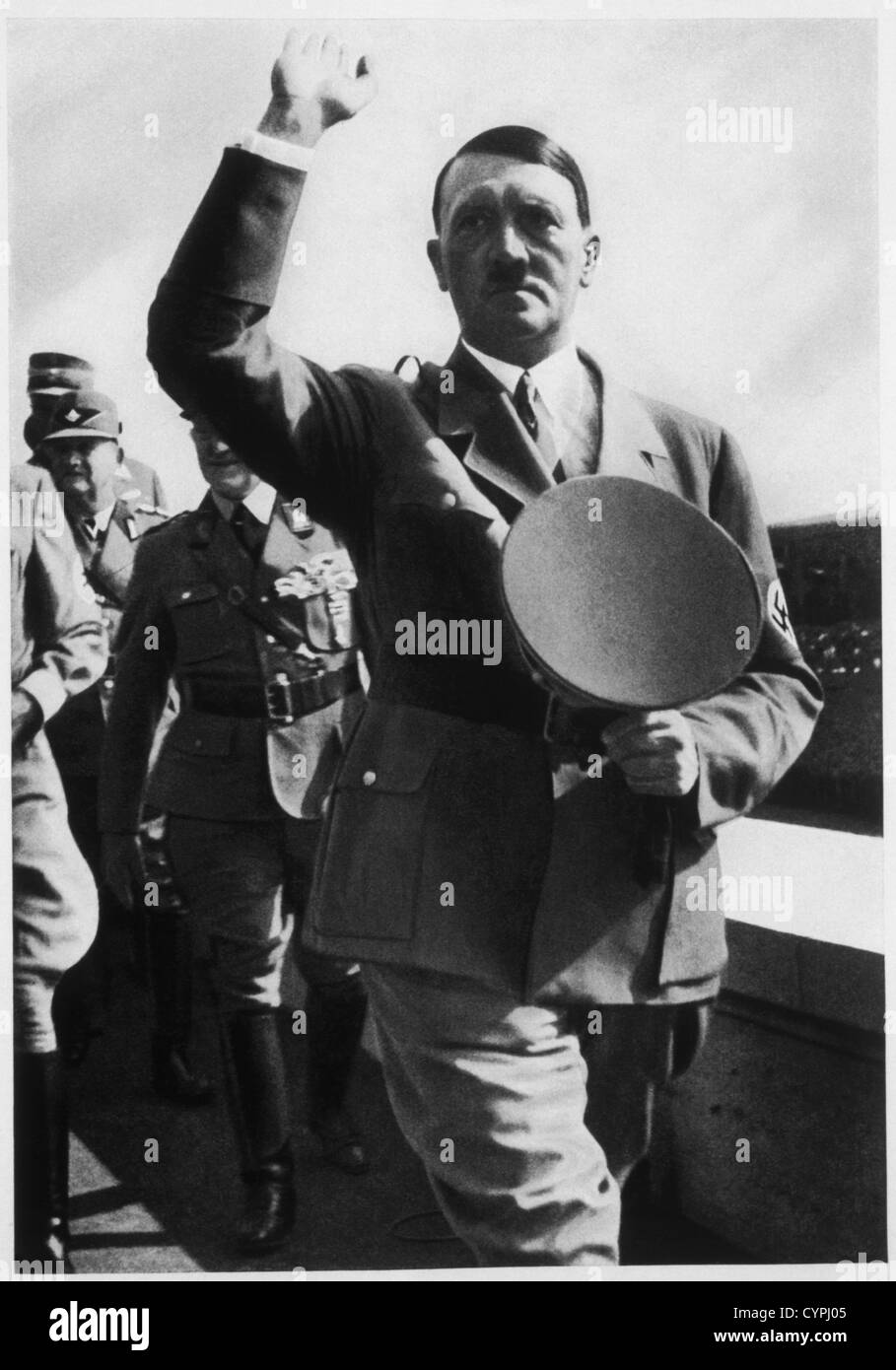 Adolf Hitler am Zeppelinfeld während der Reichsparteitage, Nürnberg, 1935 Stockfoto