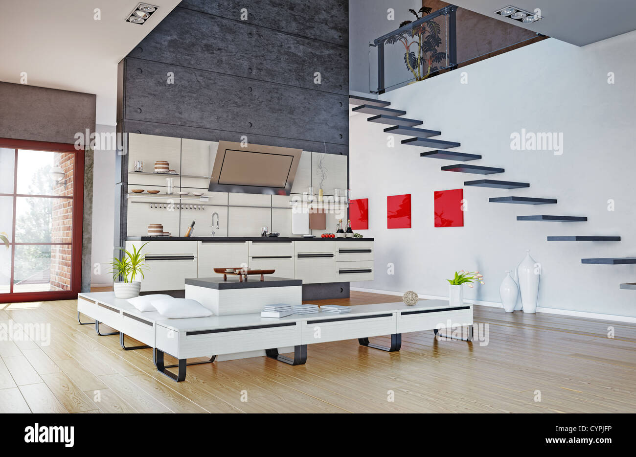 die moderne Küche Interior Design (3D-Rendering) Stockfoto