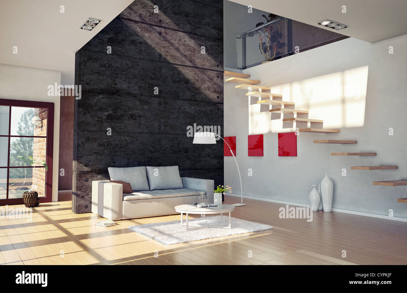 Schöne moderne Wohnzimmer Interieur (cg Illustration) Stockfoto
