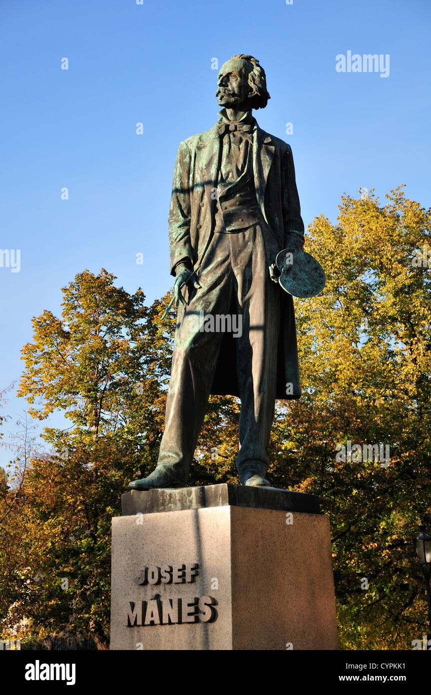 Prag, Tschechische Republik. Statue: Josef Mánes (1820-1871, tschechischer Maler) durch das Rudolfinum Stockfoto