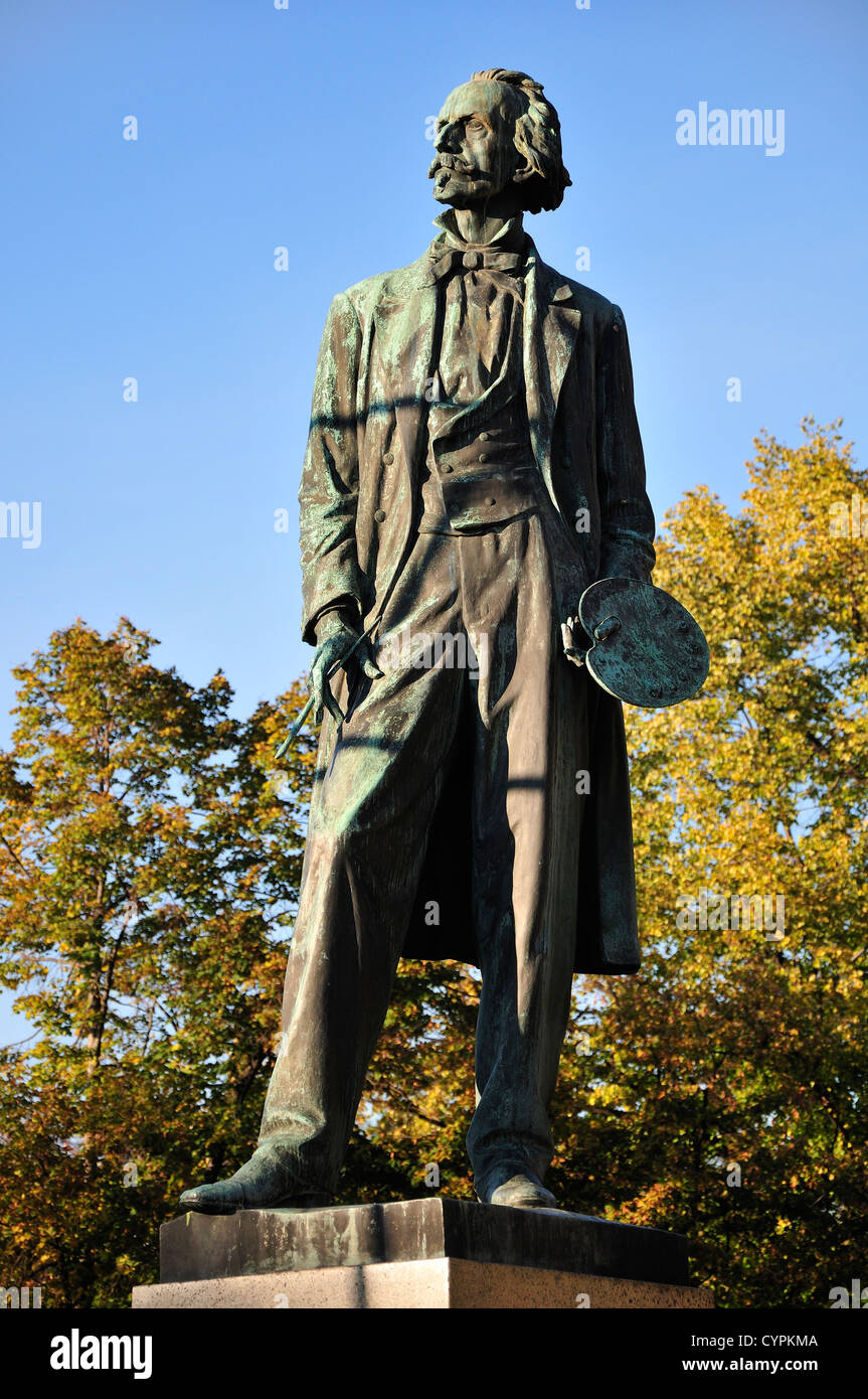 Prag, Tschechische Republik. Statue: Josef Mánes (1820-1871, tschechischer Maler) durch das Rudolfinum Stockfoto