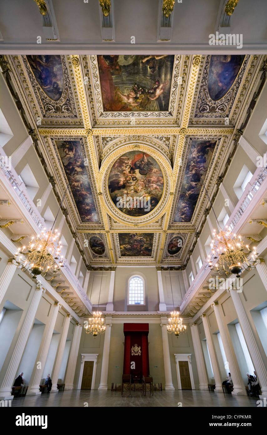 Innen- / innen die festlich bewirten des Hauses, Whitehall, mit Decke des Malers Rubens malte. London UK. Stockfoto