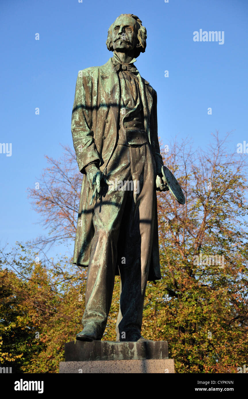 Prag, Tschechische Republik. Statue: Josef Mánes (1820-1871, tschechischer Maler) durch das Rudolfinum Stockfoto