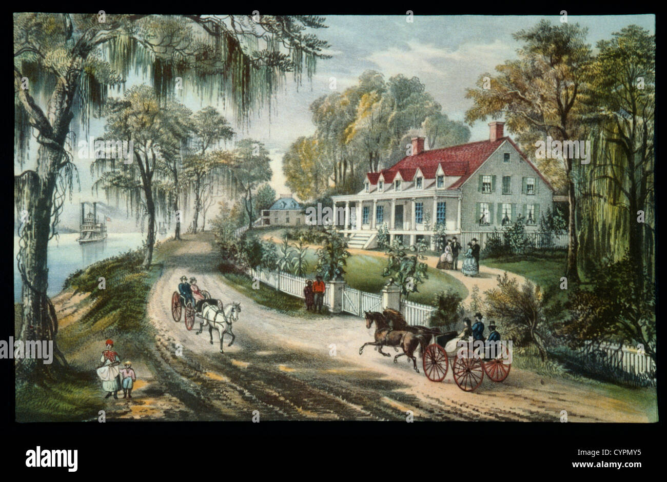Ein Haus auf dem Mississippi, Currier & Ives, Lithographie, 1871 Stockfoto