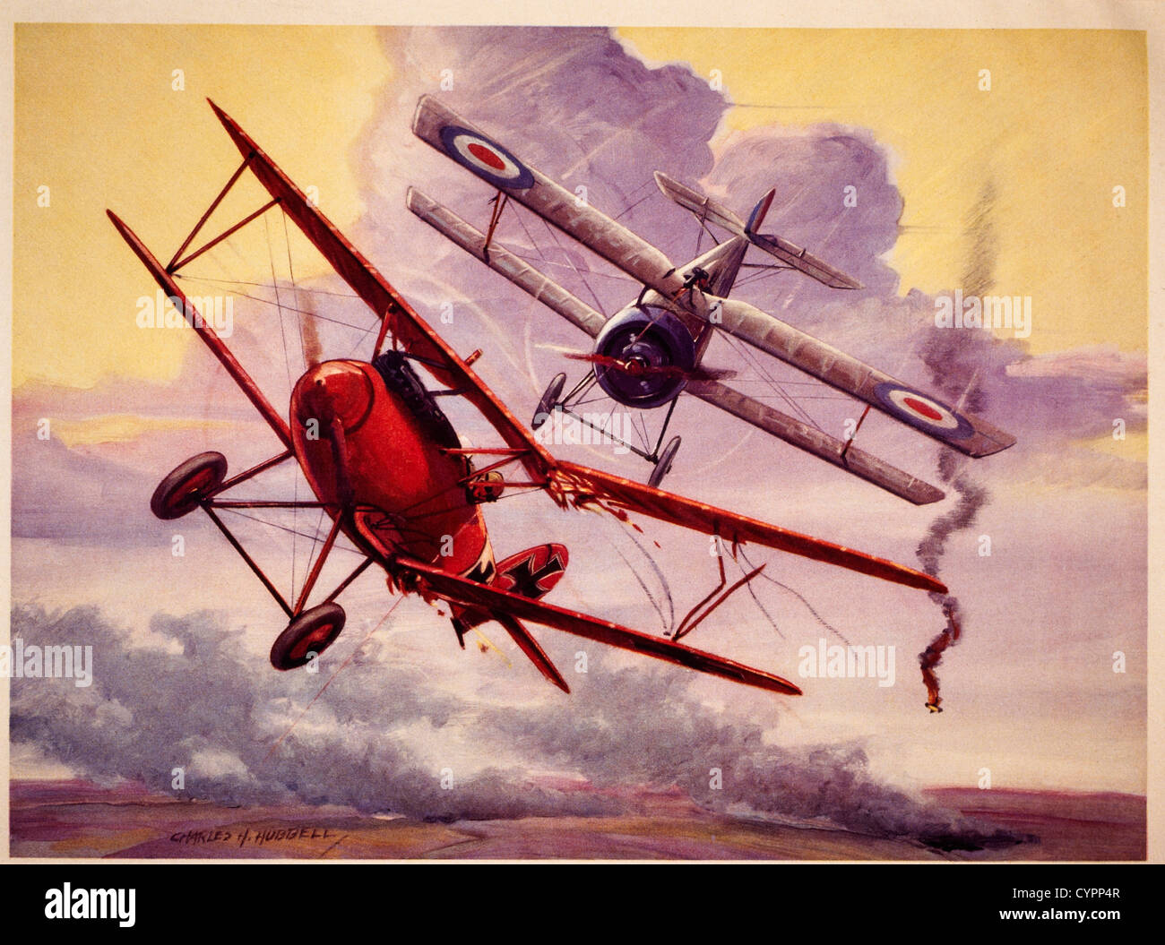 Kanadischen Piloten William Bishop Nieuport 17 angreift und zerstört deutschen Albatros D3, um 1915 Stockfoto