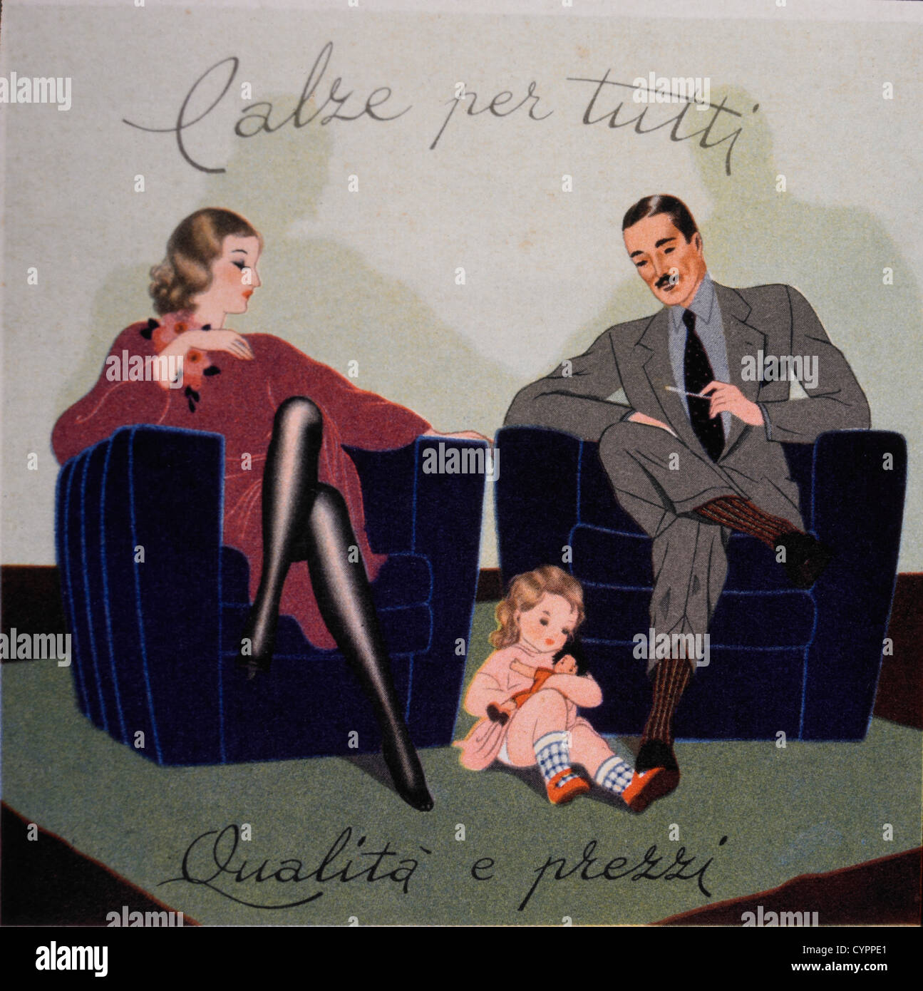 Paar mit Kind Portrait, italienische Kleidung Werbung, 1925 Stockfoto