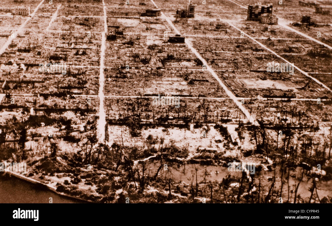 Ruinen von Hiroshima, Japan nach der Atombombe, Zweiter Weltkrieg, 1945 Stockfoto