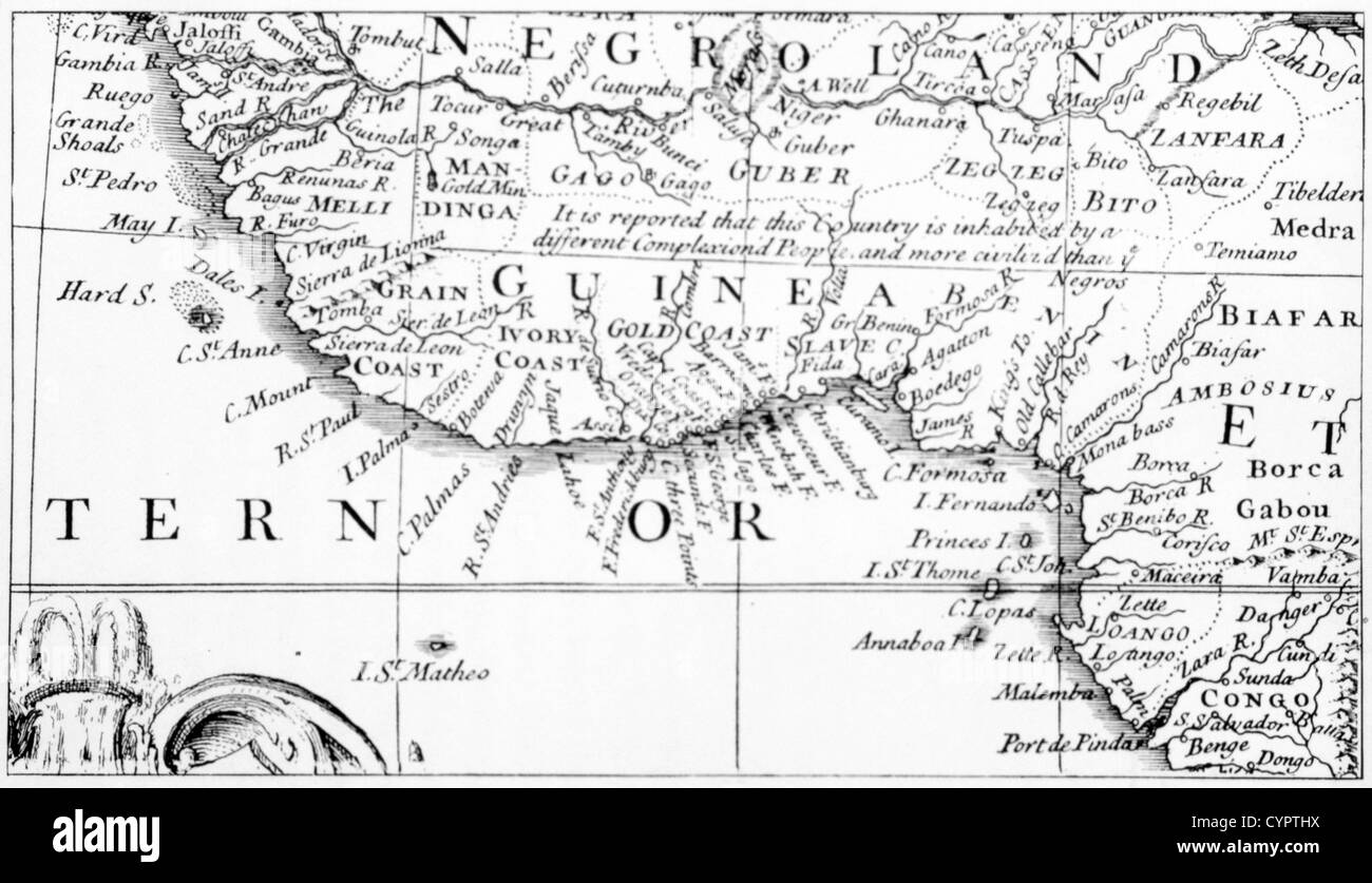 Karte von Guinea-Küste, Afrika, ca. 1700 Stockfoto
