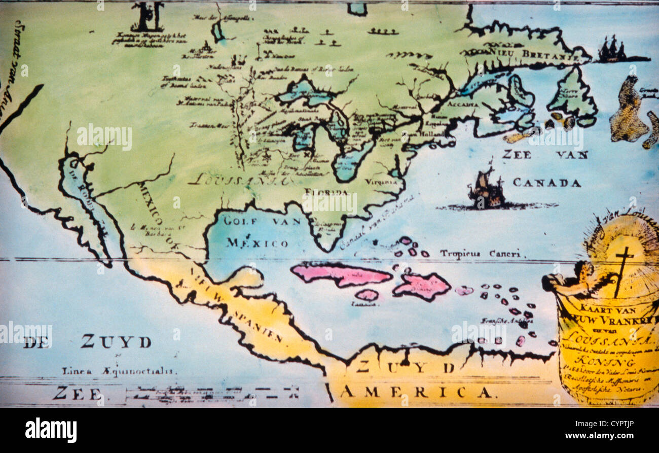 Karte der neuen Welt, Hennepin Karte von 1683 Stockfoto