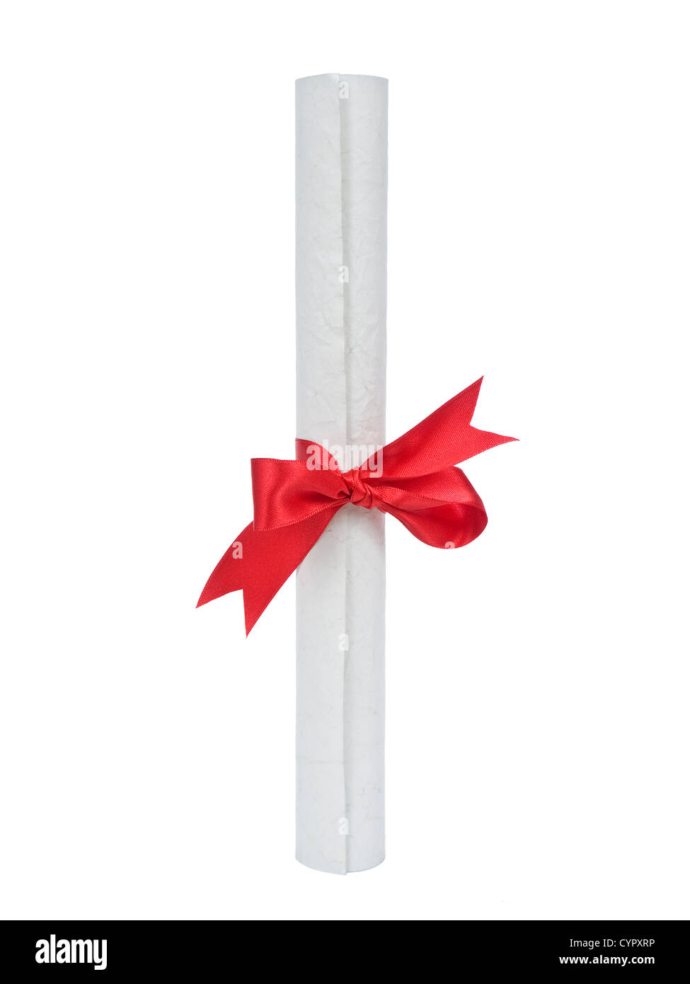 Ein Diplom mit rotem Band isoliert auf weißem Hintergrund