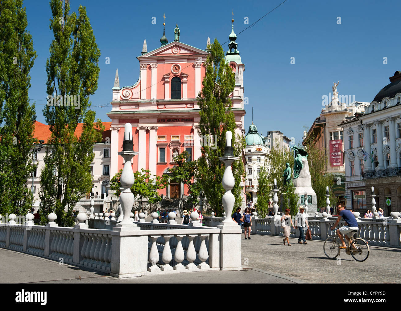 Die Franziskanerkirche der Verkündigung in Preseren-Platz, Ljubljana, die Hauptstadt von Slowenien. Stockfoto