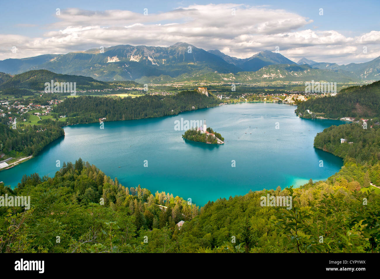 Bleder See in den Julischen Alpen im Nordwesten Sloweniens. Stockfoto