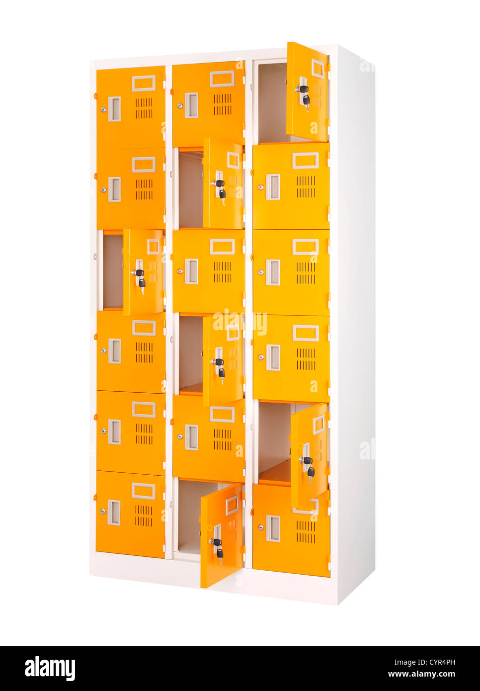 Schöne und bunte Schließfächer in leuchtend orange Farbe Stockfoto