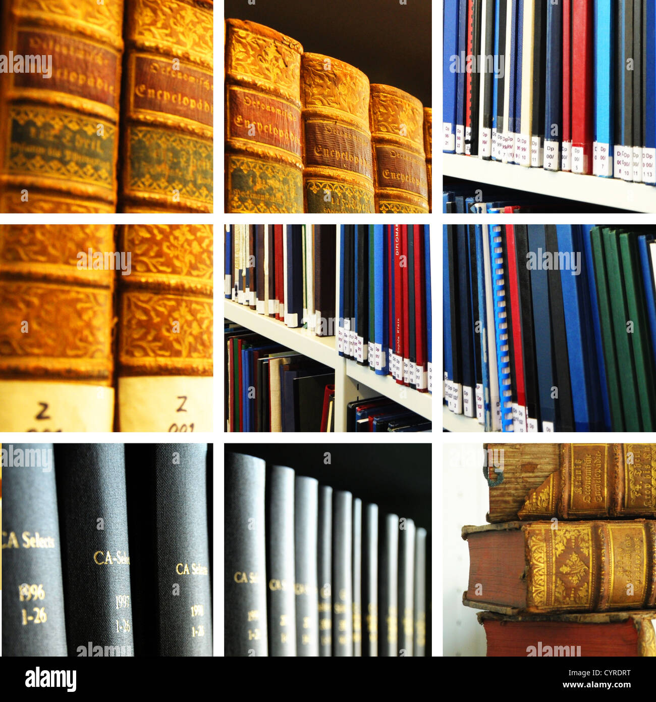 Bibliothek-Collage mit Büchern zeigt Bildungskonzept Stockfoto
