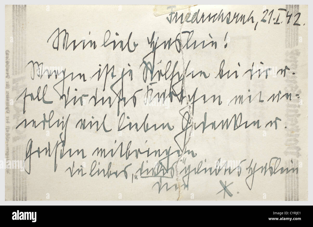 Heinrich Himmler, Liebesnotizen an seine Geliebte Hedwig Potth historisch, historisch, 1930er, 1930er, 20th Century, NS, Nationalsozialismus, Nationalsozialismus, Drittes Reich, Deutsches Reich, Deutschland, Deutsch, Nationalsozialismus, Nazi-Zeit, Faschismus, Dokument, Dokumente, Zusatzrechte-Clearenzen-nicht vorhanden Stockfoto