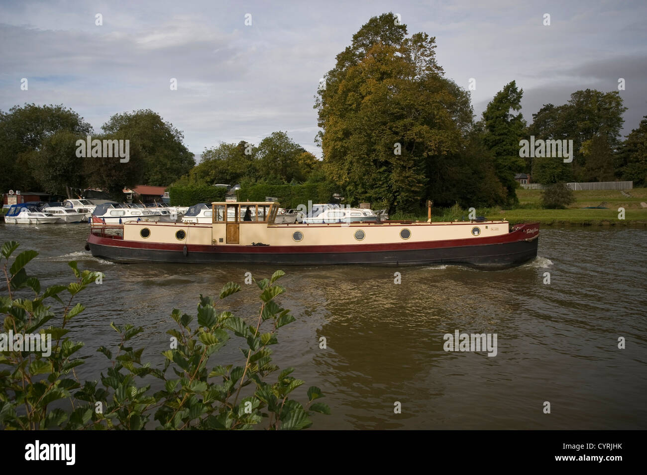 Schmale Boot auf der Themse in der Nähe von South Stoke, Oxfordshire, Vereinigtes Königreich Stockfoto
