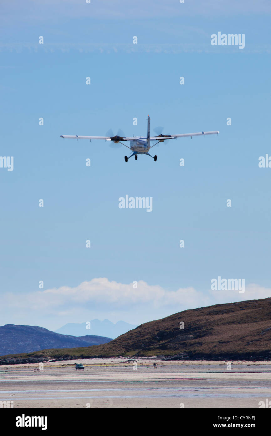 Flugzeuge von der Strand von Barra Airport, äußeren Hebriden, Schottland, UK Stockfoto