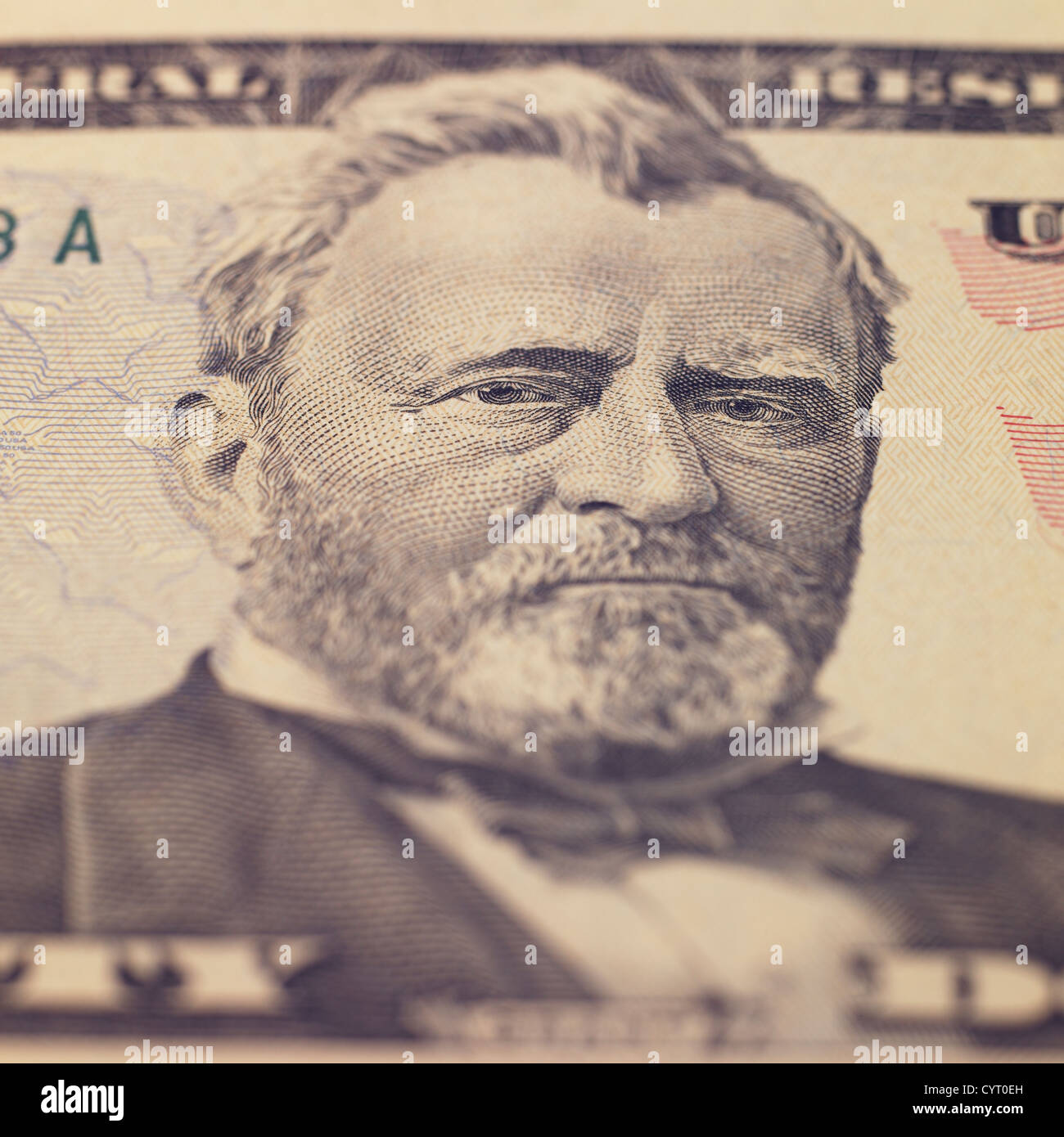 Fünfzig Dollar Banknote Closeup, Ulysses S Grant Stockfoto