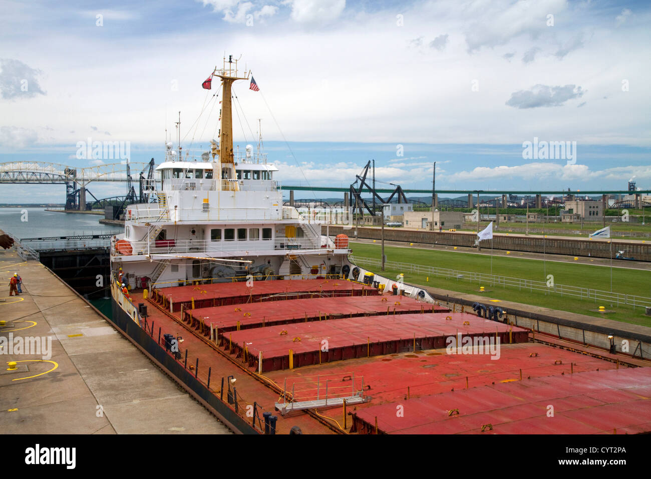 Die Algomarine Masse Transportschiff an so Schleusen in Sault Sainte Marie, Michigan, USA. Stockfoto