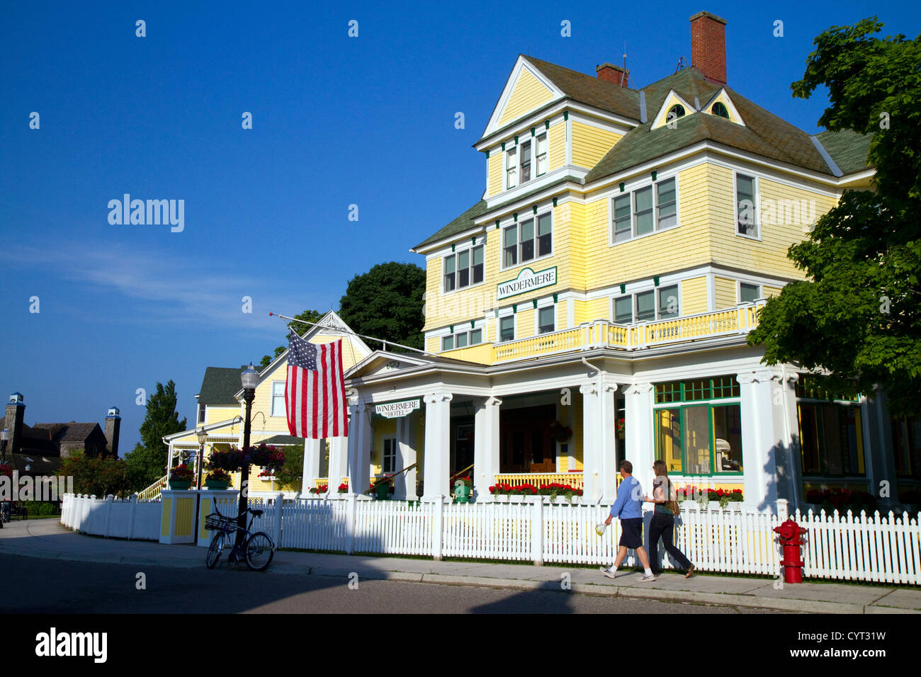 Das Windermere Hotel liegt an der Main Street auf Mackinac Insel im Lake Huron, Michigan, USA. Stockfoto