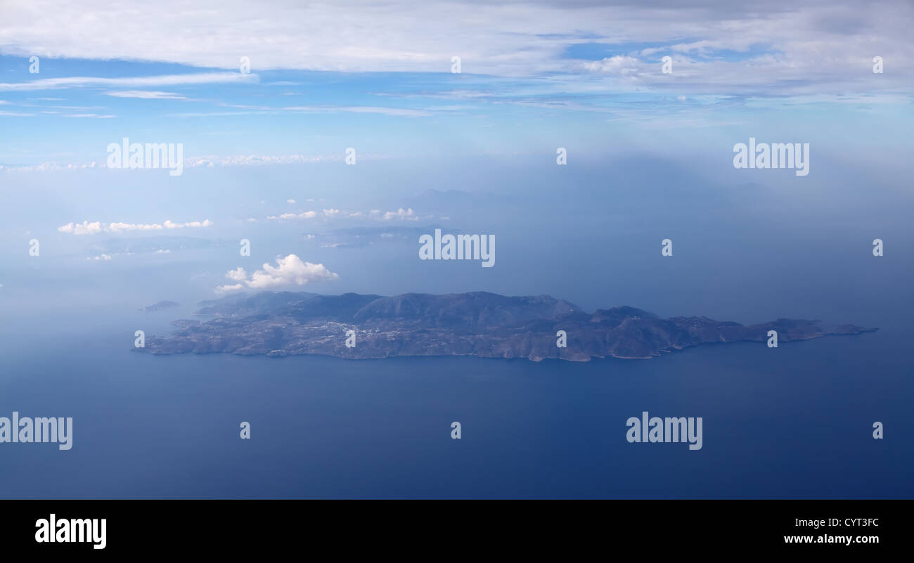 Flug über die griechischen Inseln, Bild durch das Fenster von der Stockfoto