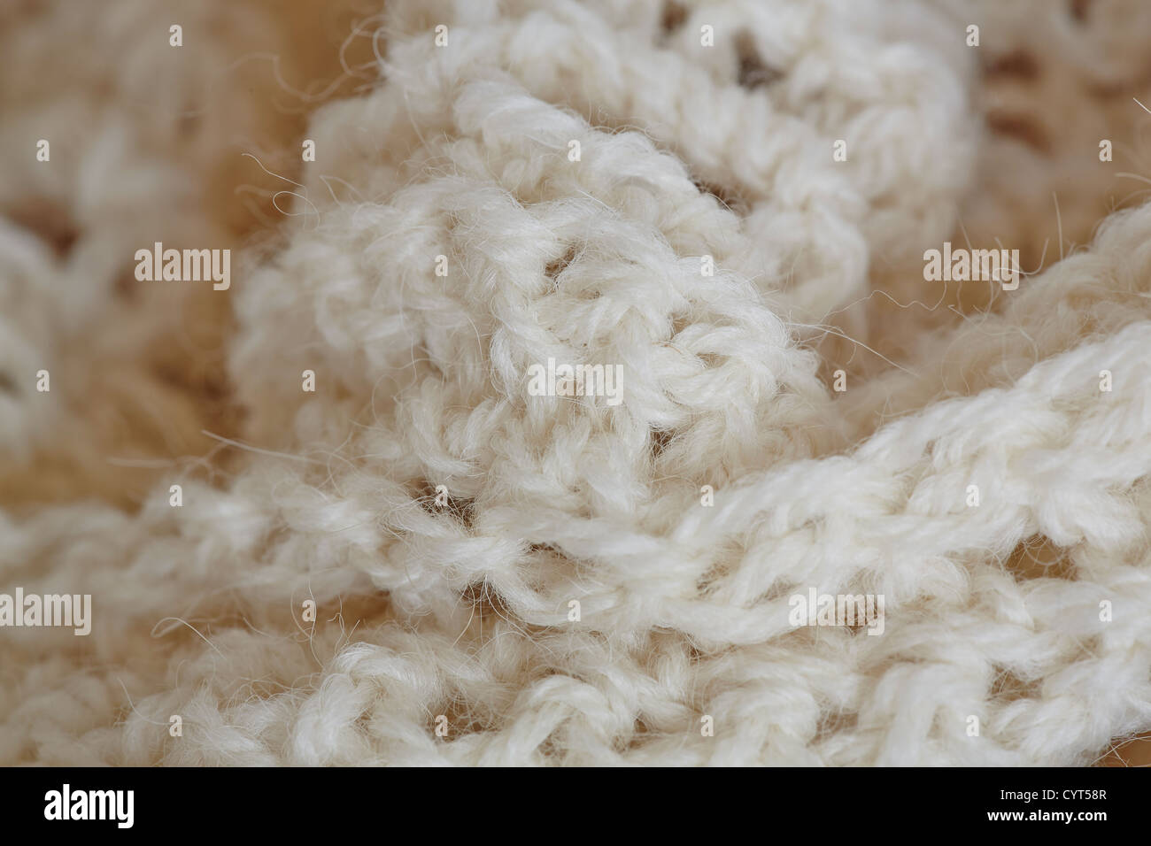 Gestrickte weiße Garn hautnah Stockfoto