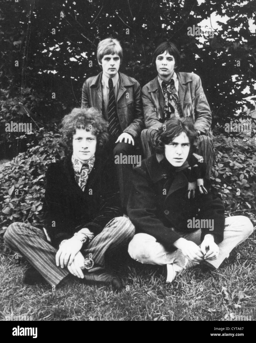 BLOSSOM-Zehen-Promo-Foto der UK-pop-Gruppe über 1968 auf Giogio Gomelskis Marmelade Etikett Stockfoto
