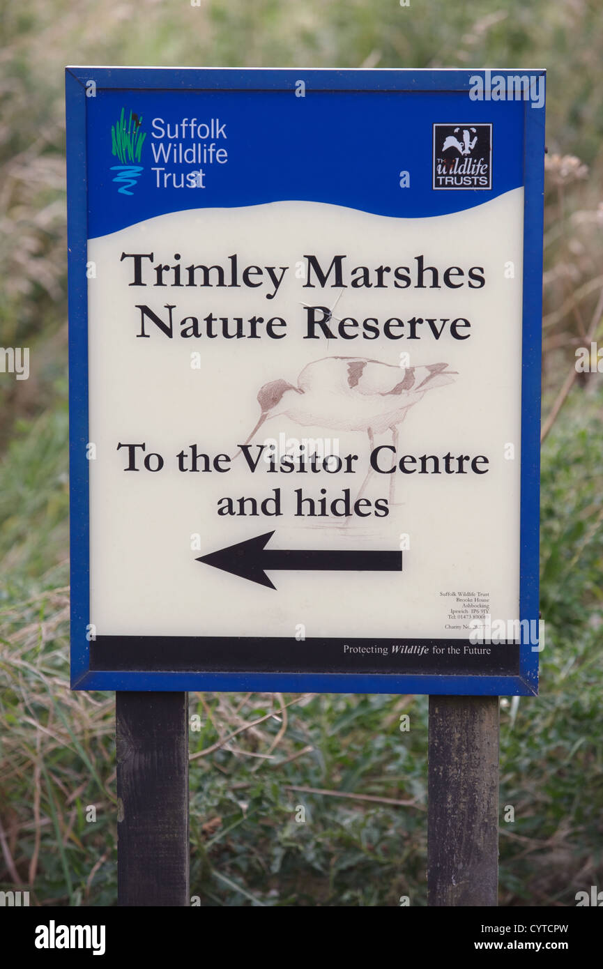 Suffolk Wildlife Trust Trimley Sümpfe Naturschutzgebiet Zeichen Stockfoto