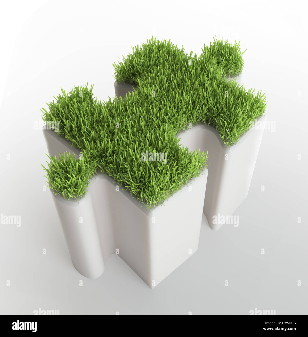 Grass bedeckt Puzzleteil - Ökologie-Entwicklungskonzept Stockfoto