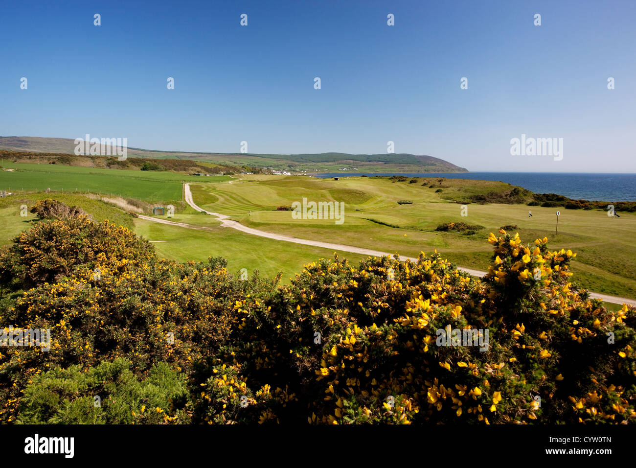 Blick auf die Küste Golfplatz in Shiskine, Drumadoon, Isle of Arran, Scotland, UK Stockfoto