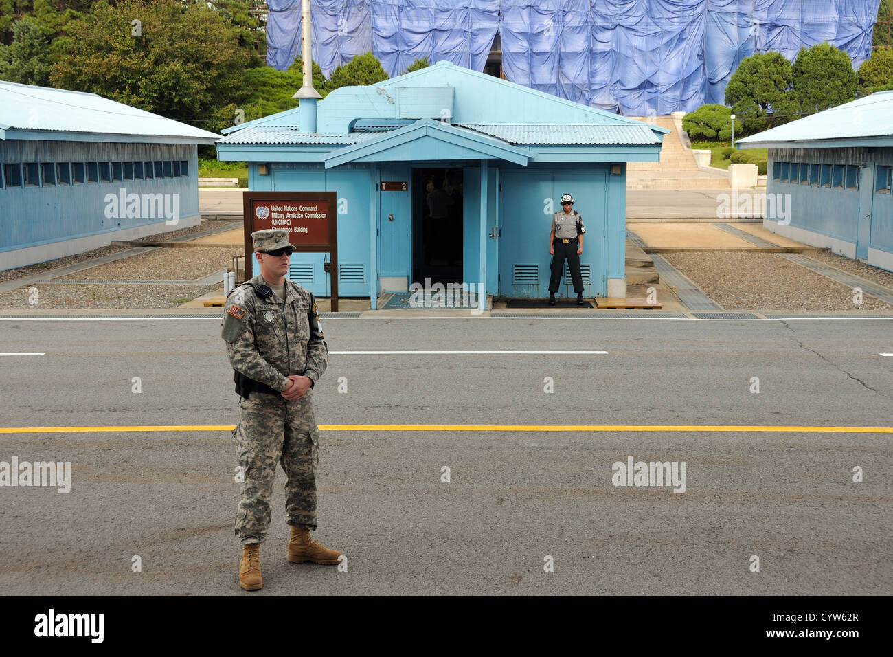 US-Soldat im Joint Security Area zwischen Süd und Nordkorea Stockfoto