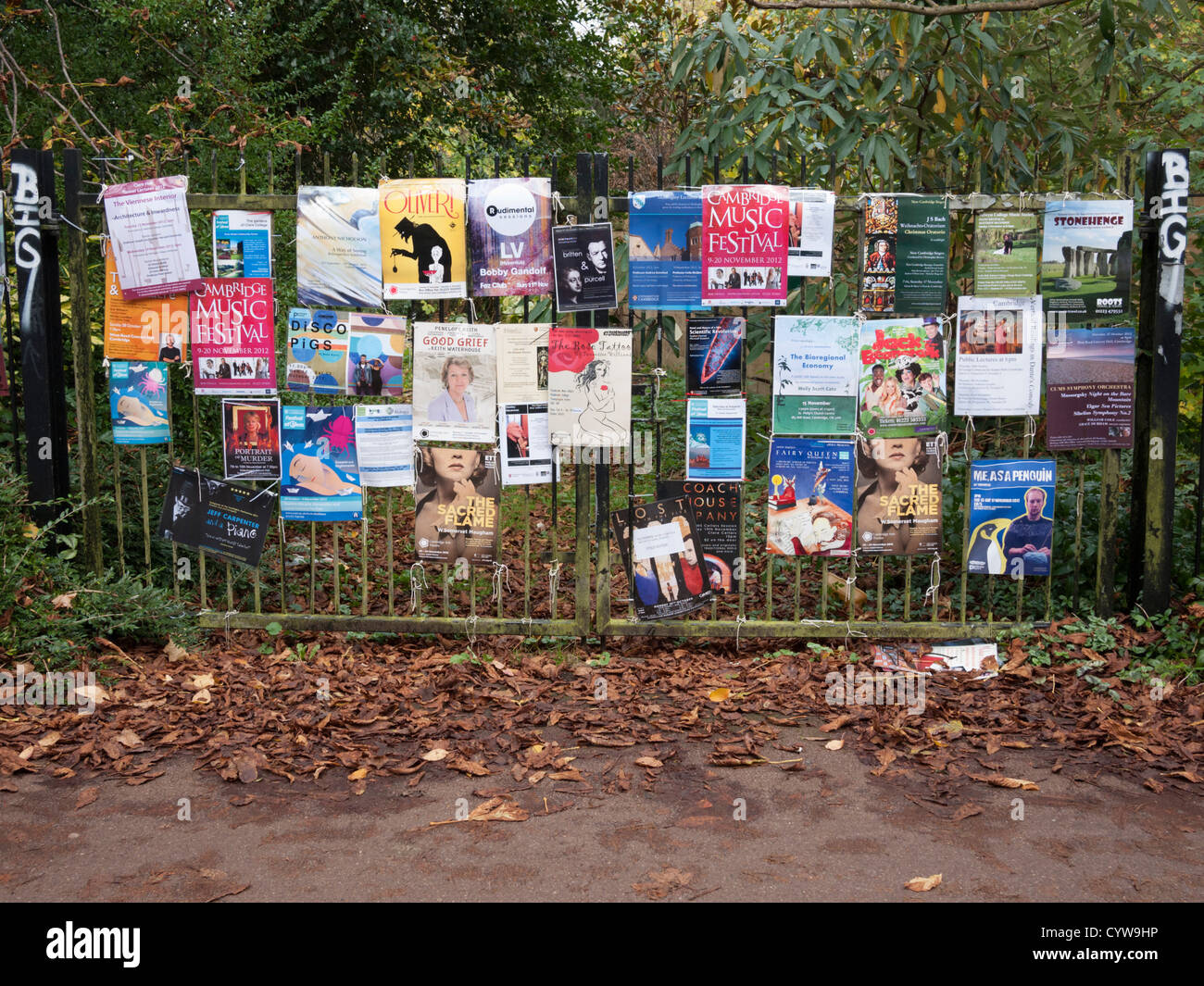 Universität Unterhaltung Veranstaltungen Werbeplakaten angeheftet an einen Zaun an der Cambridge UK Stockfoto