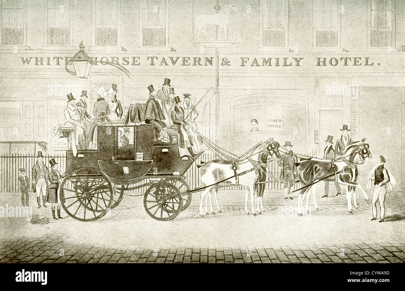 Die Cambridge Telegraph Mail und auch Beifahrer, Coach bei der White Horse Tavern und Familienhotel auf Fetter Lane in London Stockfoto
