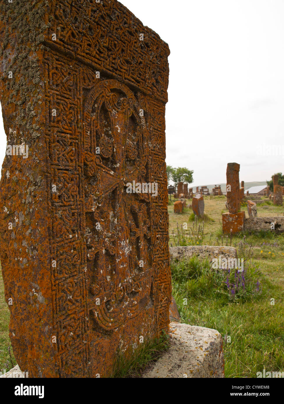 Khatchkar (Kreuz-Stein) Feld in Noratus Stockfoto