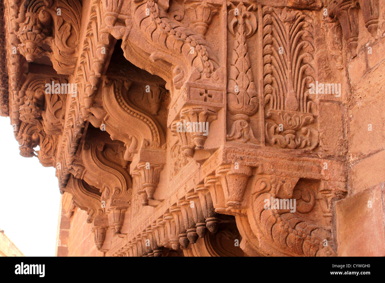 Roten Stein schnitzen Jodhpur Rajasthan Indien Stockfoto