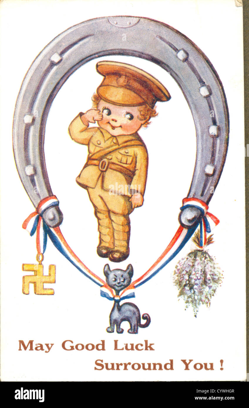 Weltkrieg eine Postkarte von Glückssymbole Stockfoto