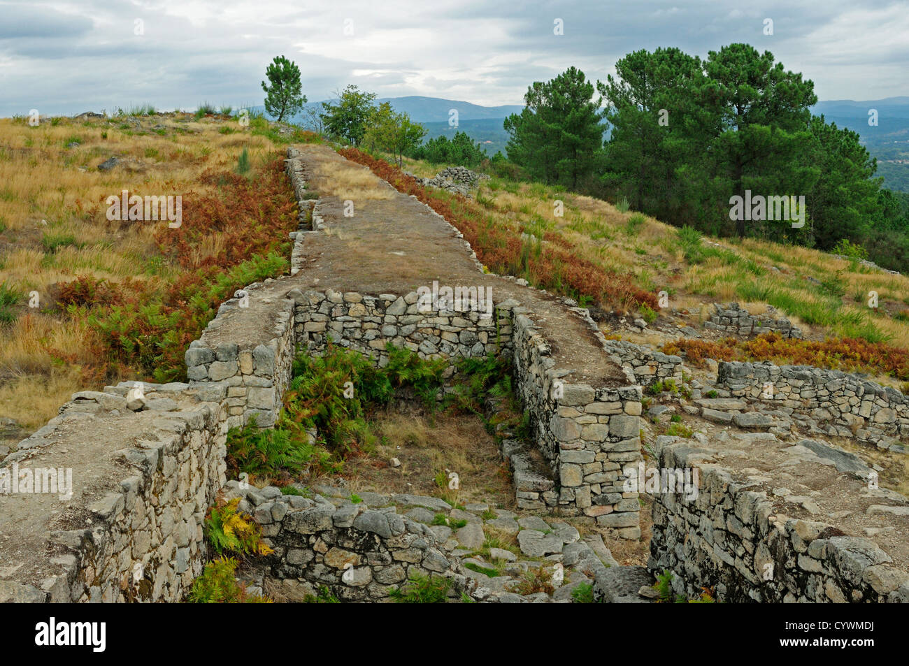 Ruinen der menschlichen Siedlung von Lambrica, der ursprüngliche Name der Castro de San Cibrao de Las. Ourense, Galicien, Spanien. Stockfoto