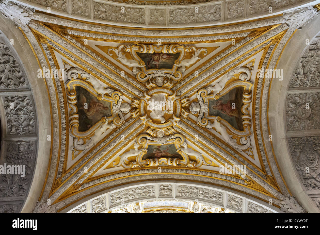 Scala d ' Oro verzierten Decke, Dogenpalast, Venedig, Italien. Stockfoto