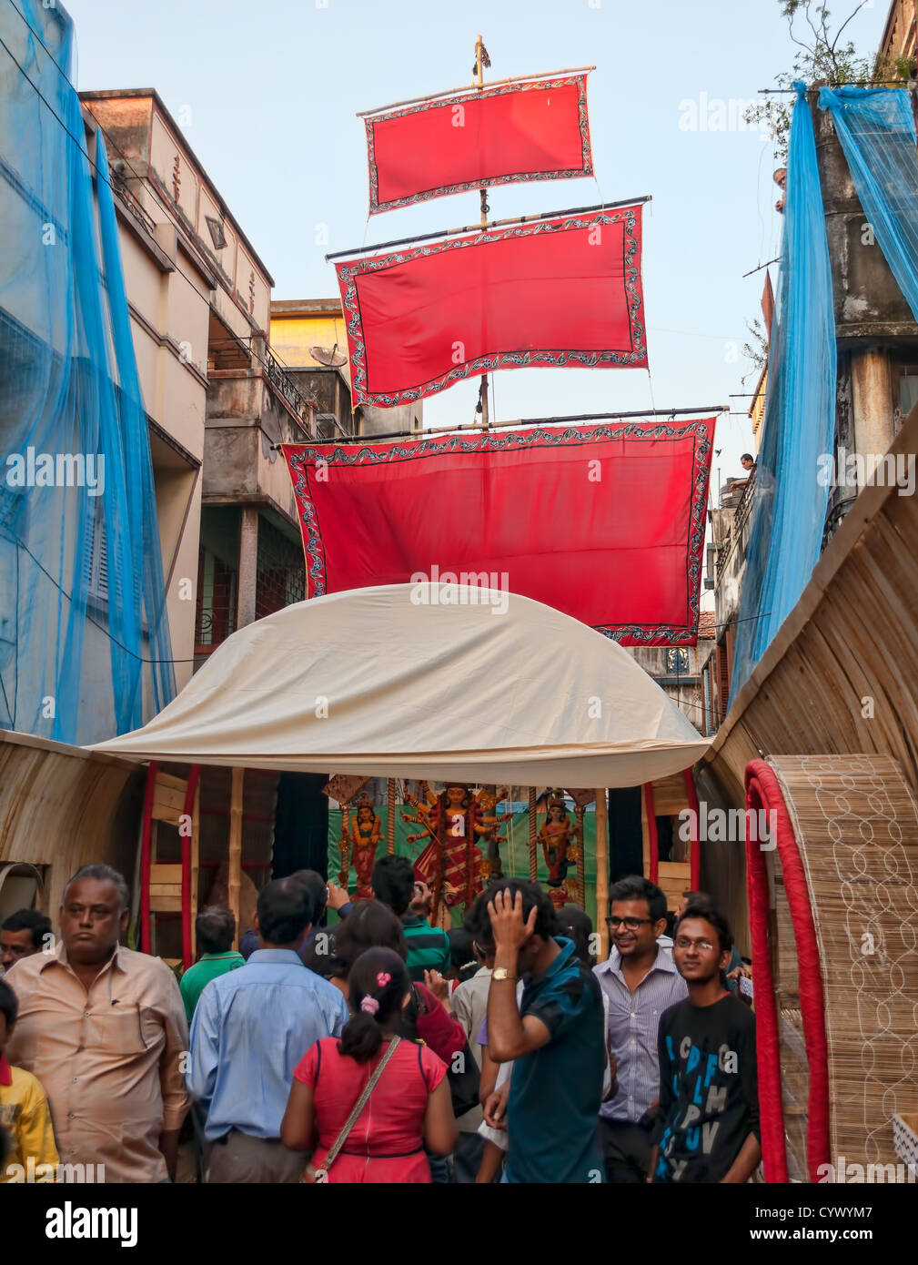 Durga Puja Pandals, traditionell, Anbetung, Hindu, Hinduismus, Bengal Kultur, extravagant, irdenen, bunt, Reisen Stockfoto