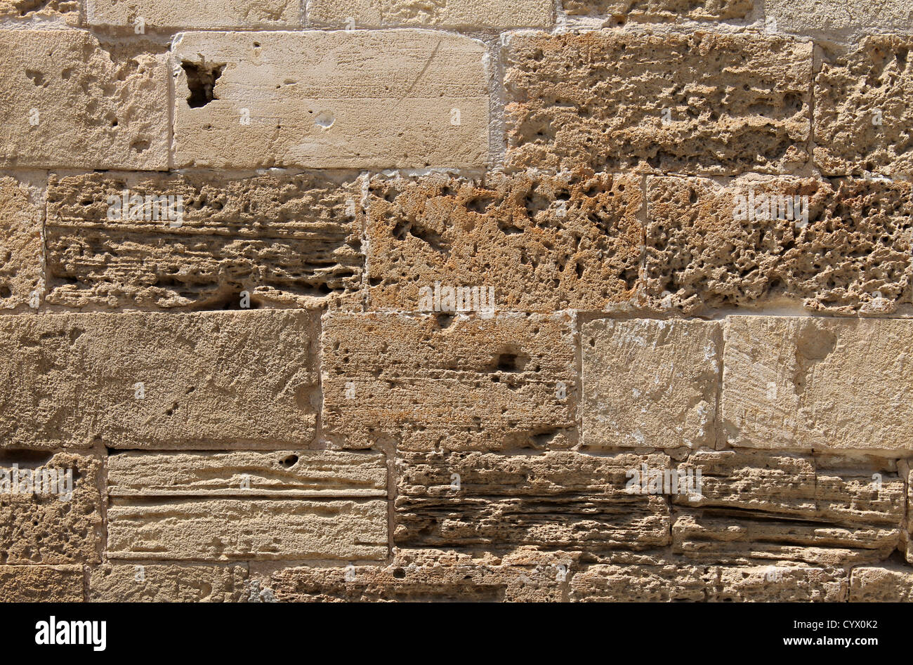 Abstrakte strukturierten Hintergrund der alten Steinmauer auf Gebäude. Stockfoto