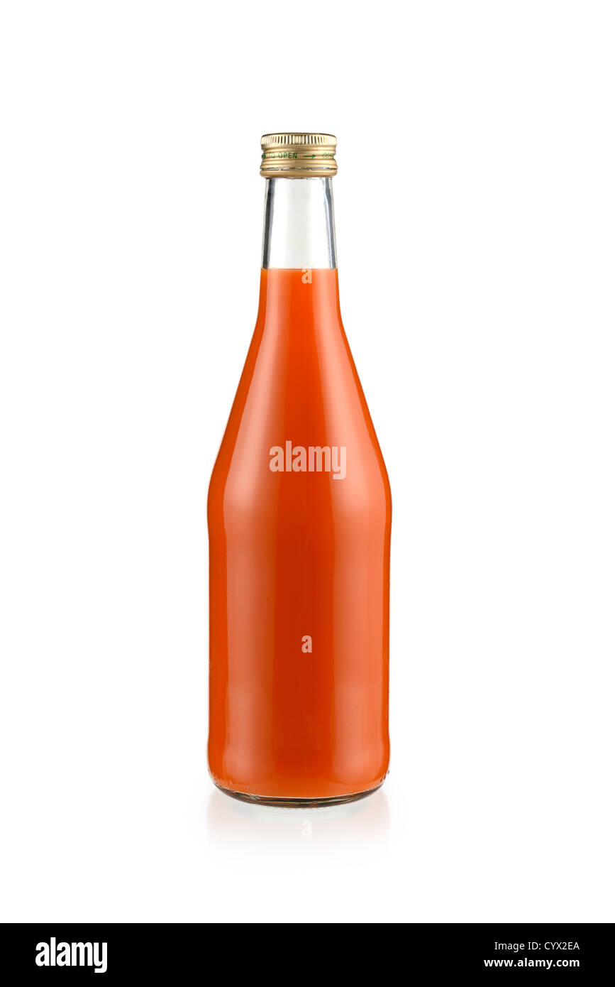 Karottensaft, Flasche Karottensaft Stockfoto
