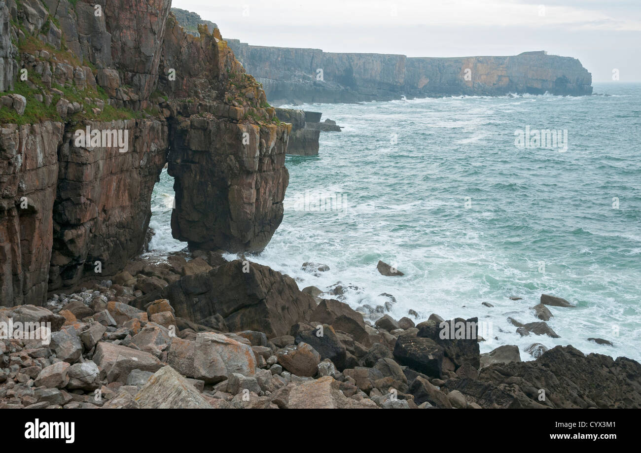 Wales, Pembrokeshire Coast, Blick vom St. Govan fahren Sie in Richtung Stackpole Head Stockfoto