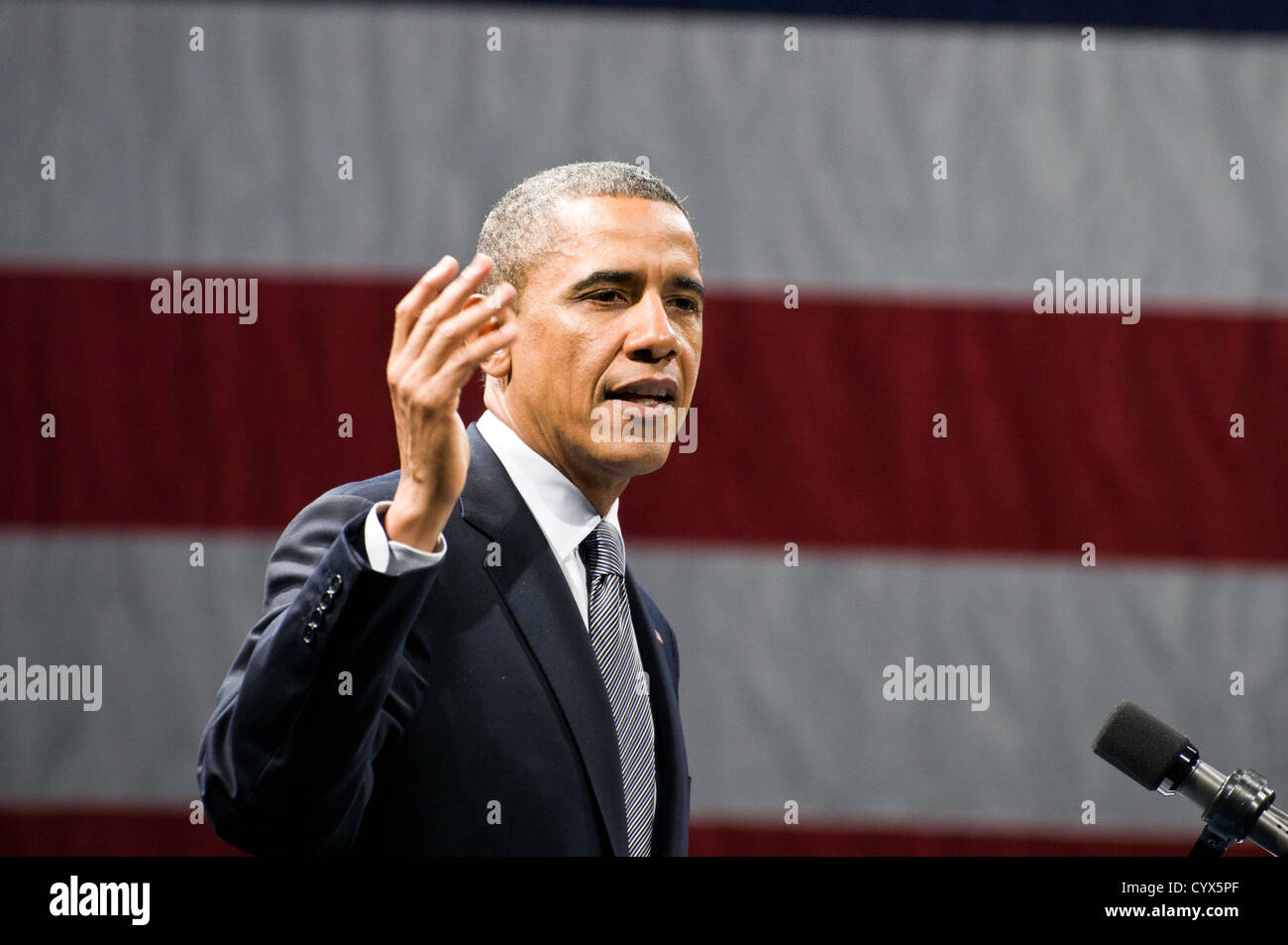 Präsident Obama spricht auf einer Kundgebung für seinen Präsidentschaftswahlkampf 2012. Stockfoto