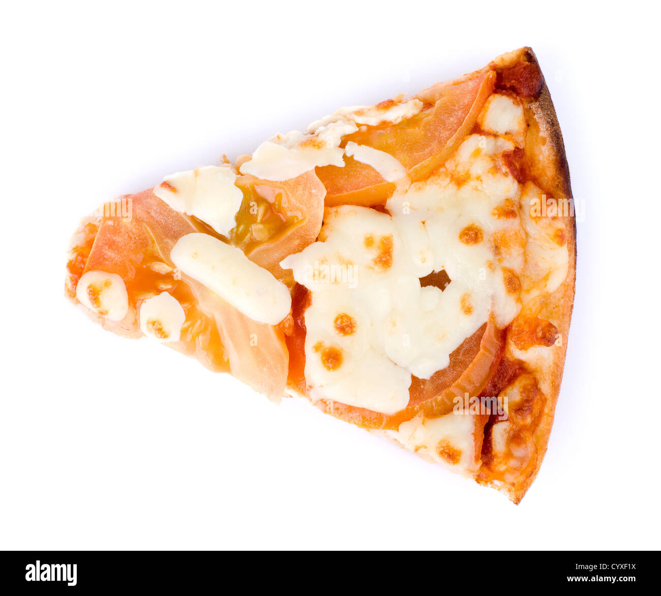 Stück Margharita Pizza auf weiß. Stockfoto